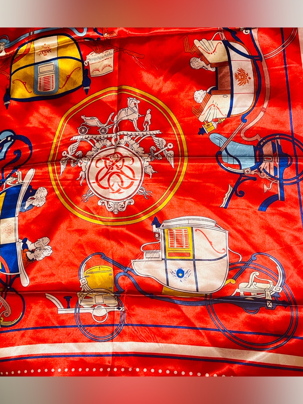 Vintage Ex Libris Red White Blue Carriage Silk Carre Scarf 🧣